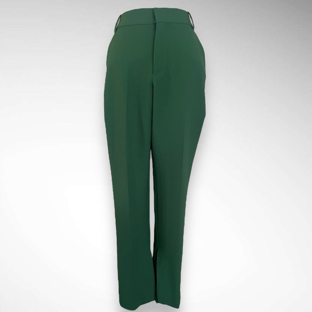 ZARA Women's Green High Wide Rise Leg Trousers With Split Hem Size‎ Small | EUC